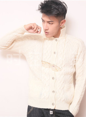 Vintage童趣森林文艺复古 立体麻花 乳白色手工编织套头纯毛衣