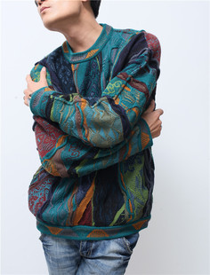 凹凸肌理 北欧民族风格 套头毛衣 COOGI童趣波普苦瓜条纹 Vintage