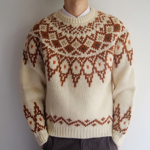 雪柄 Vintage 圣诞 北欧冰岛风费尔岛文艺森林 套头纯羊毛衣 Xmas