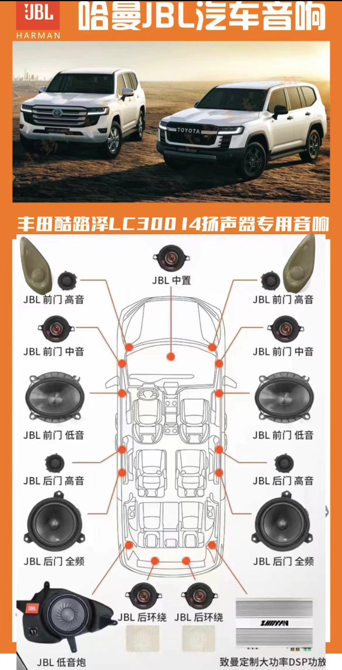 最新款陆巡LC300专用JBL音响套餐无损安装重低音喇叭功放低音炮