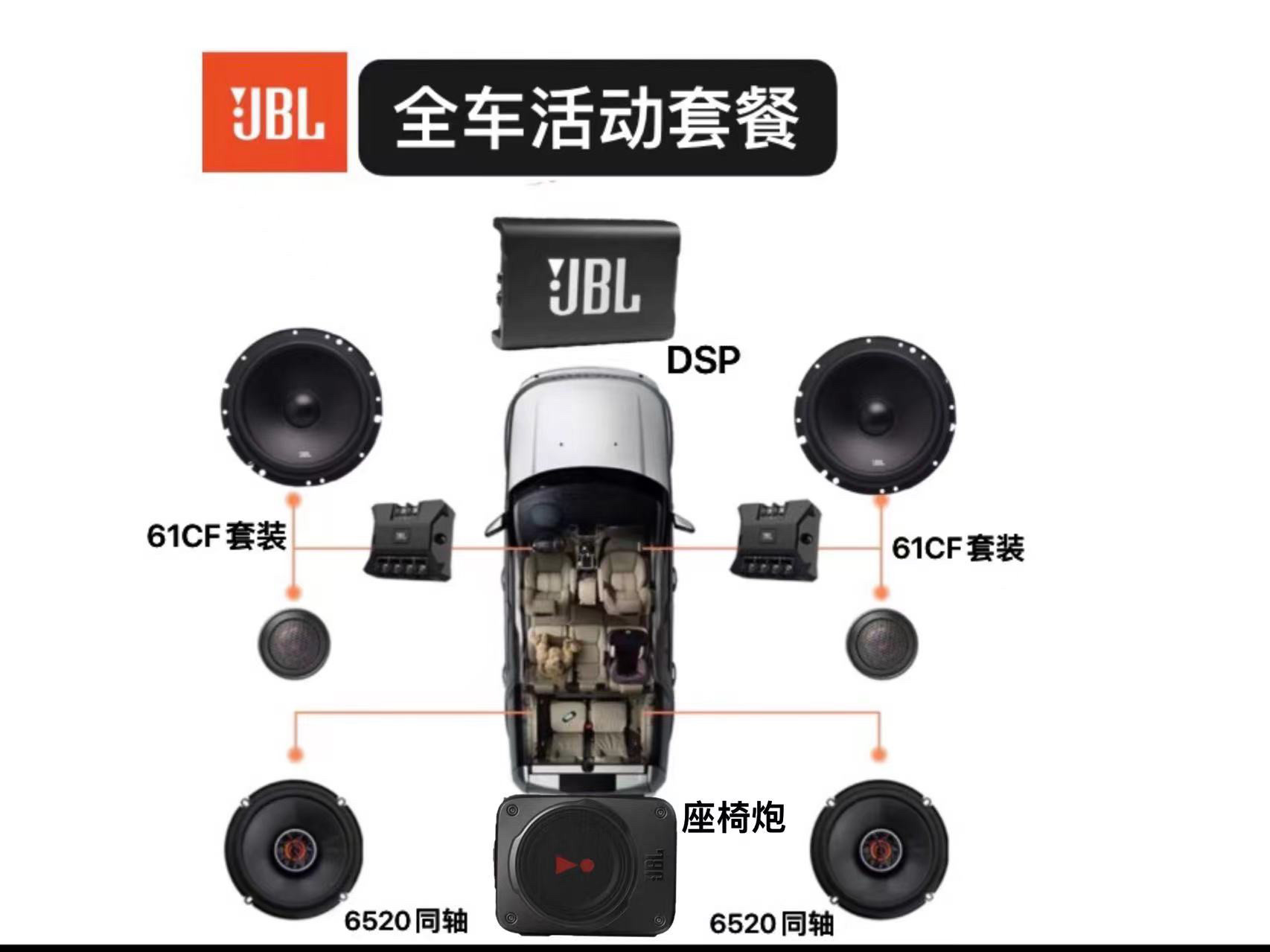 JBL汽车音响喇叭改装车载6.5寸套装61CF同轴6520高音头JBL低音炮