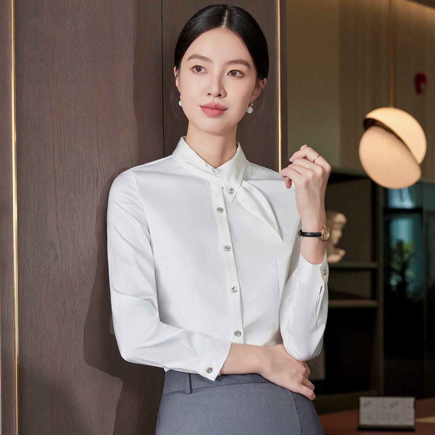 前台经理白色衬衫套装女职业气质珠宝店工装美容院店长衬衣工作服