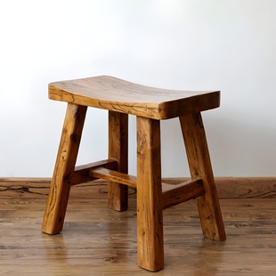 古榆情怀实木矮凳子时尚 宝凳 方条凳纯实木马鞍凳老榆木餐凳简约元