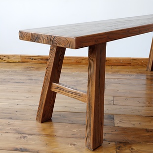 古榆情怀全实木长条凳原木换鞋 榫卯老榆木长餐椅板凳子 简约新中式