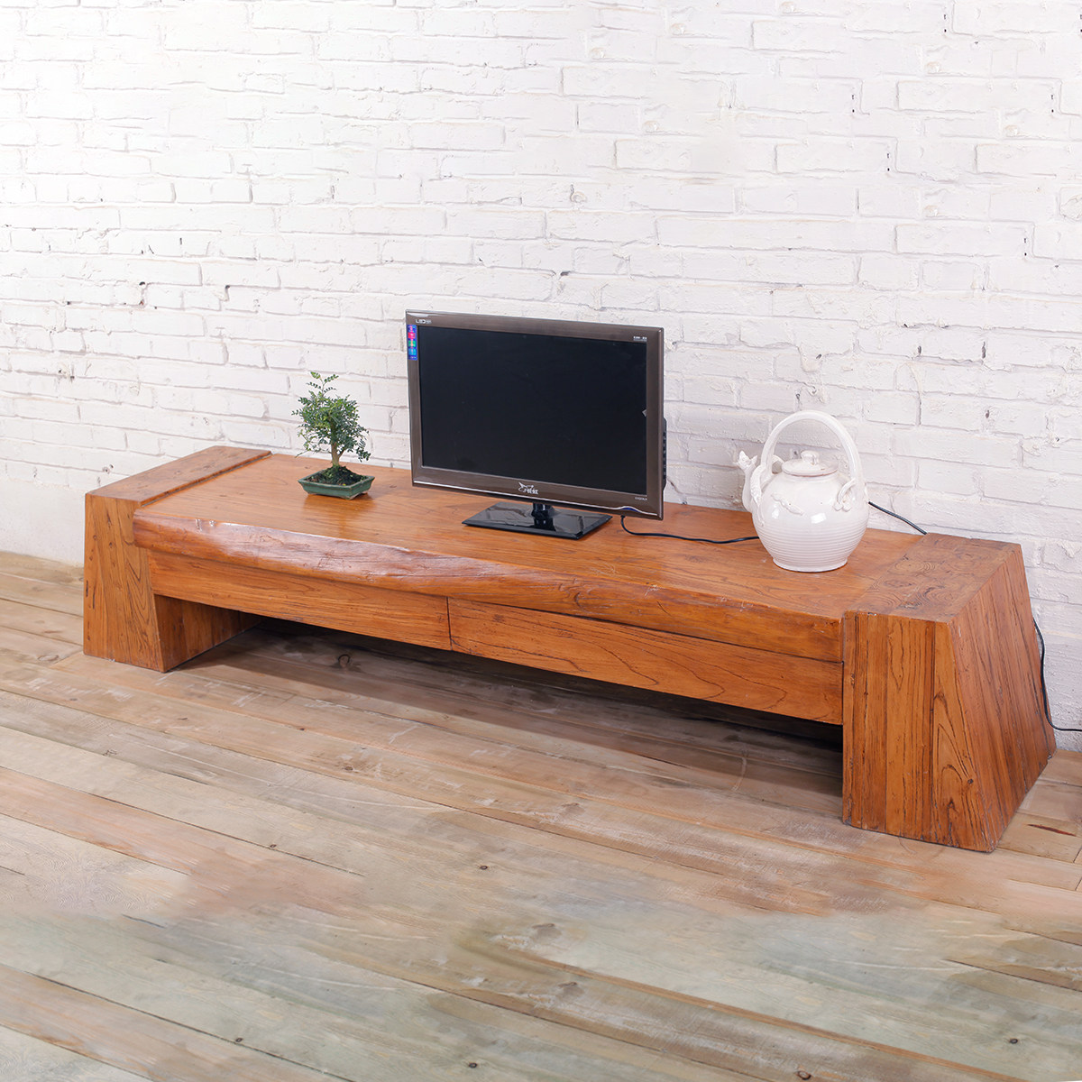 古榆情怀老榆木家具艺术田园实木电视柜简约现代厚重整装原木地柜