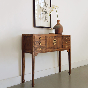 古榆情怀新中式 高脚玄关台 小姐桌榆木玄关桌实木门厅柜子简约时尚