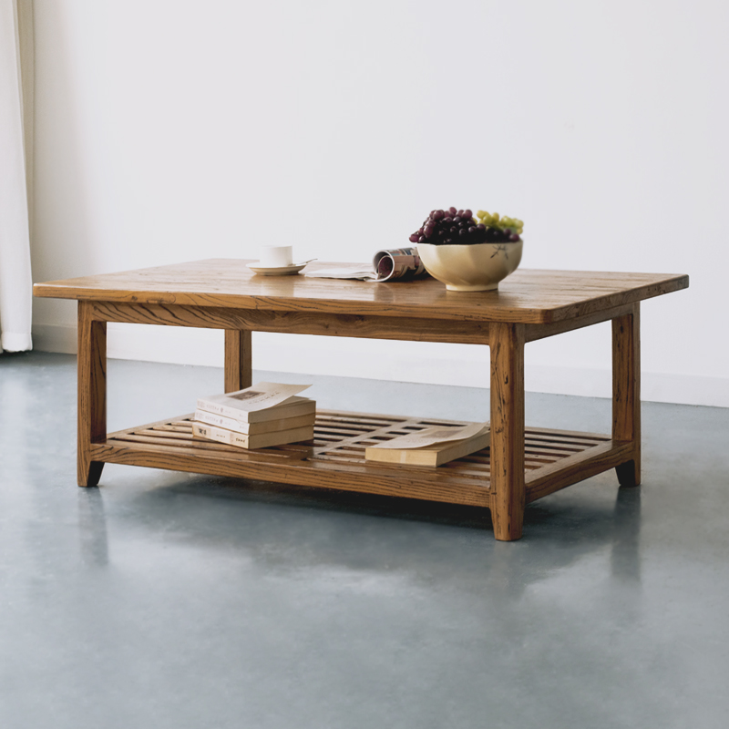 实木茶几简约现代老榆木双层茶台