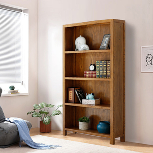 储物架 书房落地陈列架 简易书架 置物架 老榆木简约现代实木书架