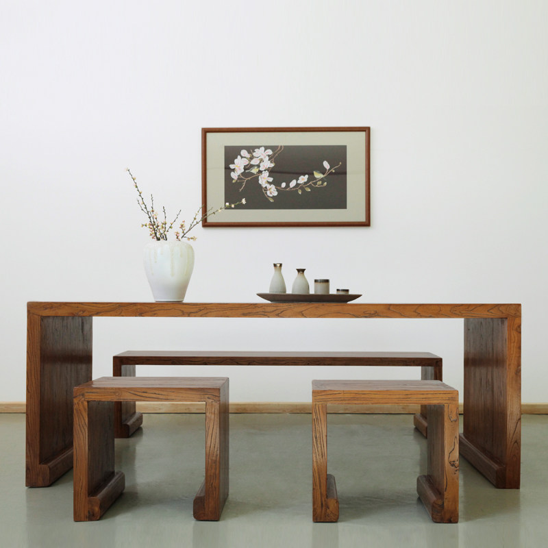 古榆情怀老榆木书桌实木下卷画案艺术现代中式办公台多功能原木桌