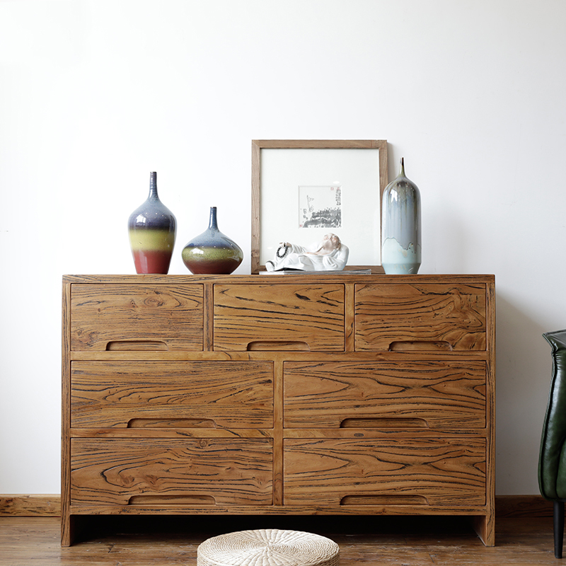 老榆木中式七斗柜实木玄关现代简约整理卧室电视柜抽屉储物柜北欧