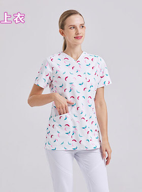 82041-碎花 手术室洗手衣女开衫刷手服手术衣医护口腔医生工作服