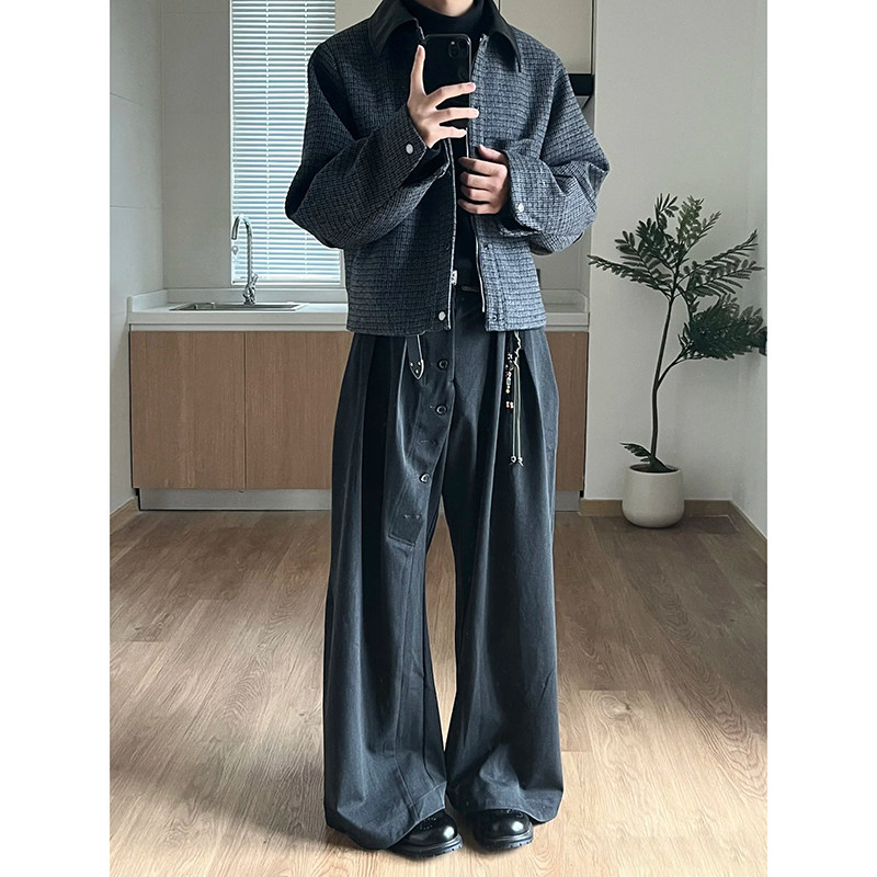 现货~45%羊毛复合千鸟格肌理感撞色皮夹克XHD1117-P148,男装夹克,电商A330-1