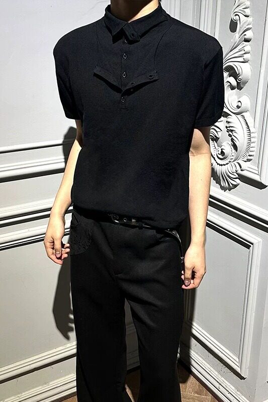 「积淀」双层卷边领短袖打底男女PL15-P48,男装Polo衫,电商A330-1
