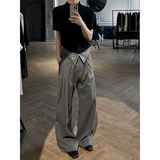 积淀条纹剑道西裤男款打褶刺绣高腰微喇裤子K0185-P78，男装西裤，电商A330-1