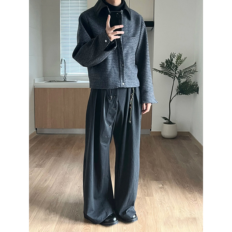 45%羊毛复合千鸟格肌理感撞色皮夹克XHD1117-P148，男装夹克，电商A330-1