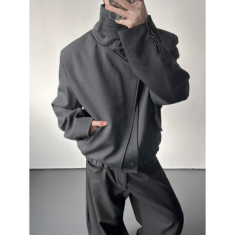 廓形叠门襟正肩潮流立领短款拉链夹克外套YY78-P128，男装夹克，电商A330-1