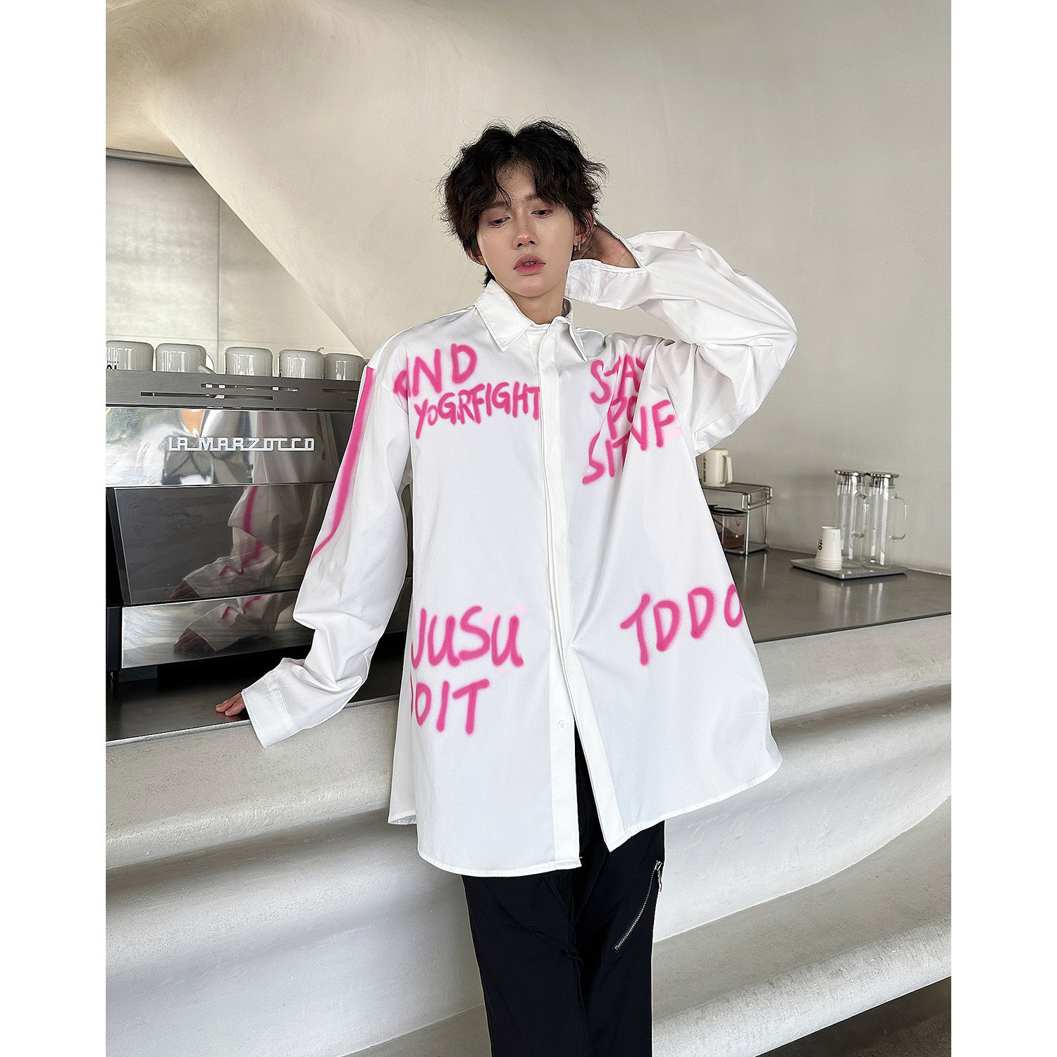 ~美式小众手绘涂鸦长袖衬衫C002-P68控88,男装衬衫,电商A330-1