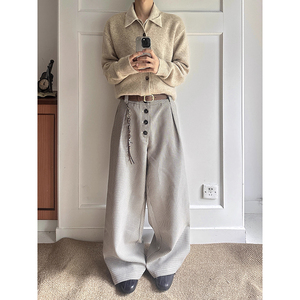 25秋季 千鸟格排扣a字阔腿西裤老钱风 K0208-P60,男装西裤,电商A330-1