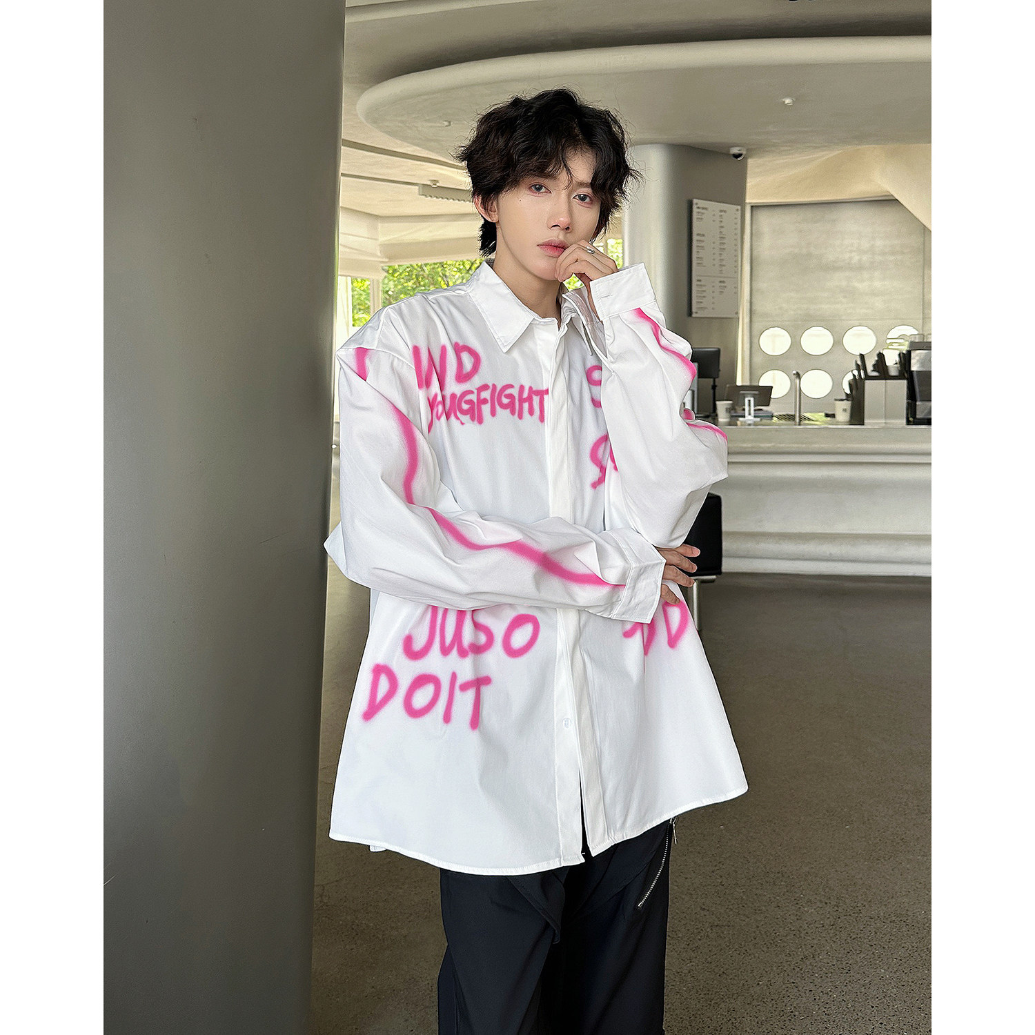~美式小众手绘涂鸦长袖衬衫C002-P68控88,男装衬衫,电商A330-1