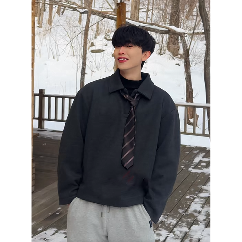 美式复古宽松polo翻领卫衣外套头PL50-P68送领带，女装短外套，电商A330-1