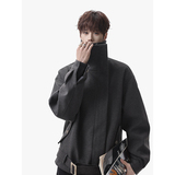 ~斜拉链多穿领型正肩廓形毛呢绑带夹克YY73-P128，男装夹克，电商A330-1