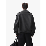 ~斜拉链多穿领型正肩廓形毛呢绑带夹克YY73-P128，男装夹克，电商A330-1