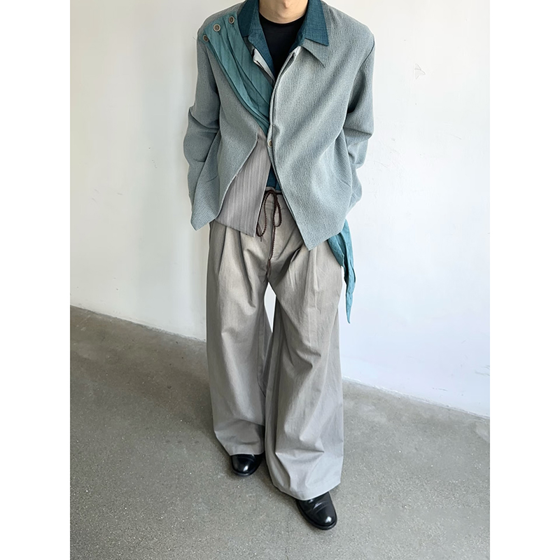 多形态北极蓝棉麻混纺错落裁剪丝巾结构夹克外套JK155-P128，男装夹克，电商A330-1