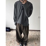 manuscript亨利领条纹长袖t恤男女款秋慵懒风卫衣cleanfit打底衫，男装T恤，电商A330-1