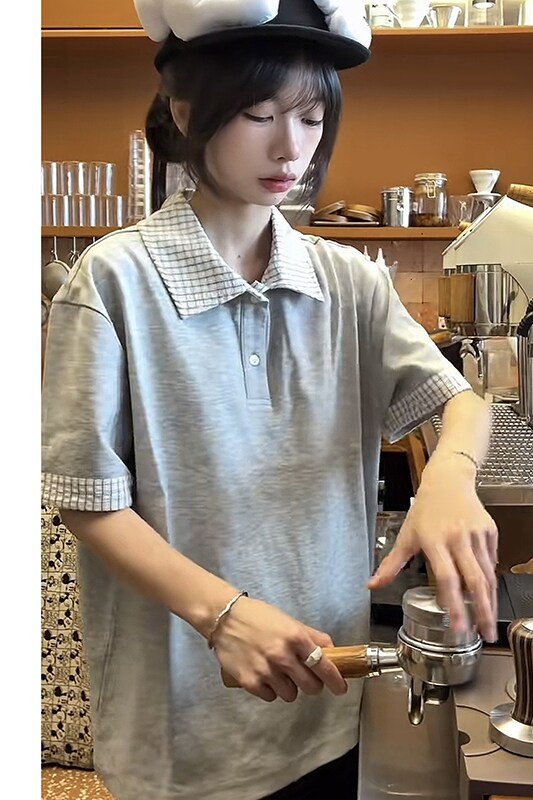 ~美式假两件条纹t恤衫男女五分袖ins复古短袖polo潮pl23-p48,男装Polo衫,电商A330-1
