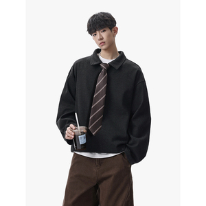 美式复古宽松polo翻领卫衣外套头男女 潮流PL50-P68 送领带，女装短外套，电商A330-1