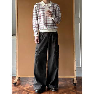 红白row风老钱复古格纹针织衫polo领长袖百搭cleanfitMY002-P58