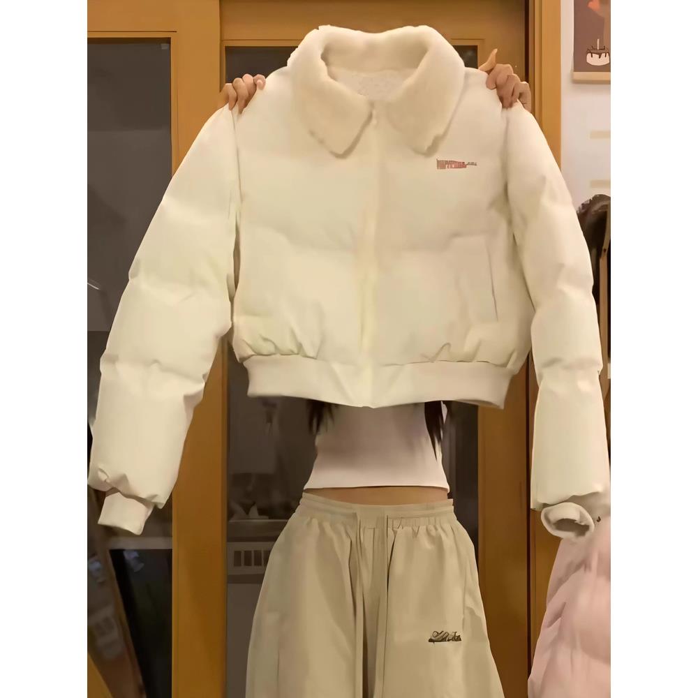 美式羊羔毛翻领羽绒棉服女2025年新款冬季保暖短款夹棉棉袄外套潮