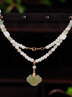 古风项链项圈软璎珞绿色同心锁汉服新中式旗袍明制马面裙百搭配饰