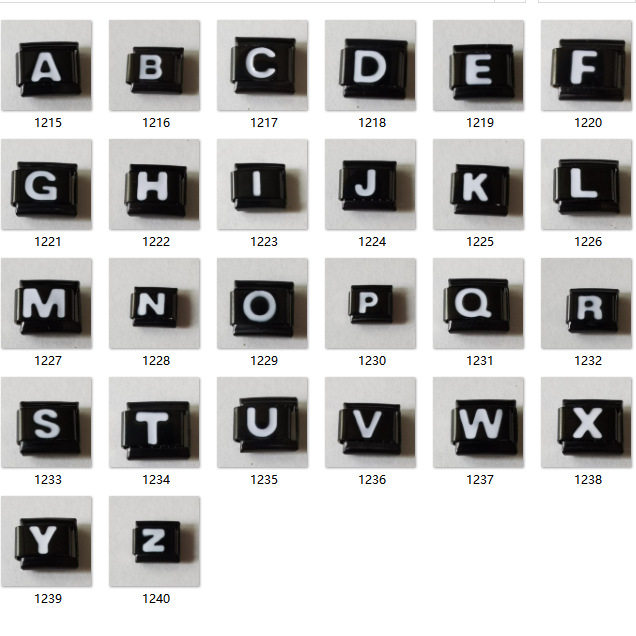 现货模块手链不绣钢DIY时尚配饰 白色英文字母镀黑金现货弹力手镯