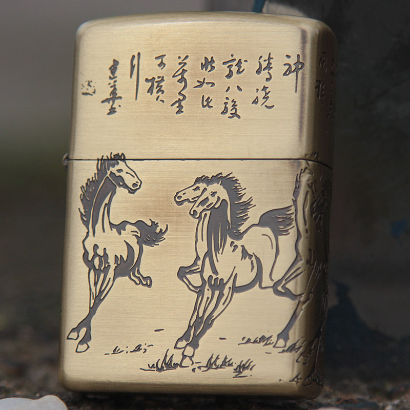 香港正品大亨tycoon煤油打火机 八马骏图 纯铜创意防风超薄包邮