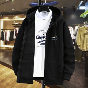 秋冬连帽拉链开衫 加绒加厚宽松休闲胖子棉质外套 男卫衣加肥加大码