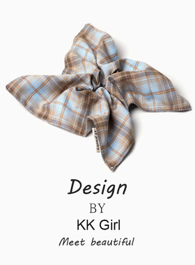 格子大肠发圈2026年新款高级感气质扎马尾方巾复古头绳女发绳头饰