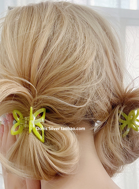 浪漫春夏气息醋酸蝴蝶抓夹绿色气质法式镂空蝴蝶结发夹发抓小号女