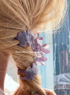 夏透光紫色小众简约气质花瓣醋酸唯美复古仙气盘发抓夹发夹发饰