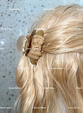 高级感秋冬小香风棕色闪片编织蝴蝶结双面小抓夹复古千金风鲨鱼夹