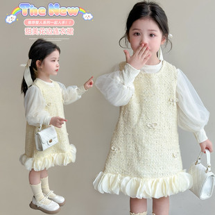 春季 2025新款 甜美花边连衣裙女童气质公主裙百搭洋气裙子