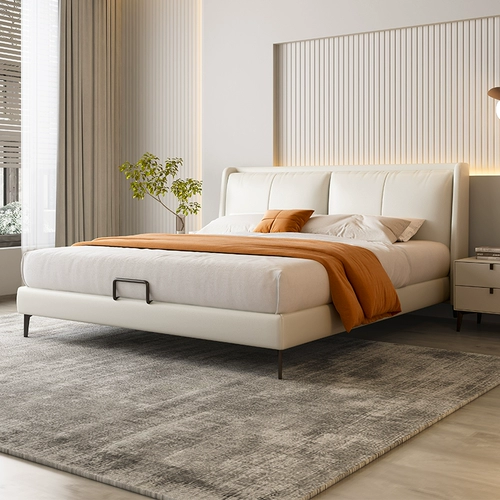 Показать санскрит, минималистская легкая роскошная кровать, двуспальная кровать, кожаная легкая роскошная главная кровать спальня спальня небольшая квартира Минимальная мебель 8