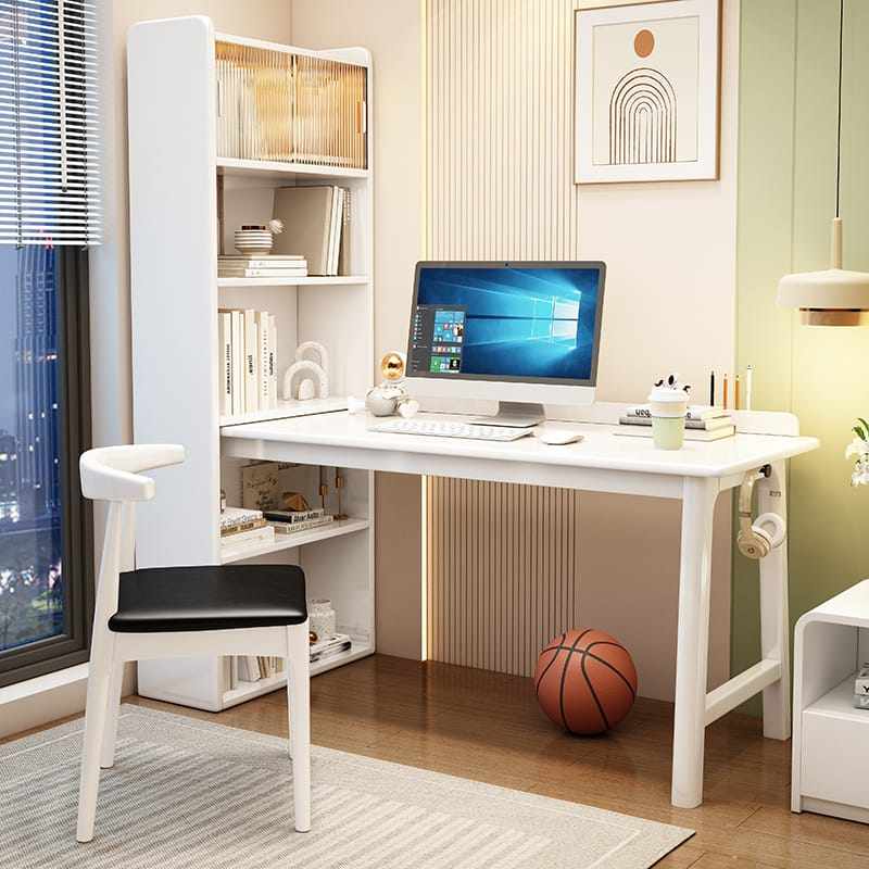 耐宅实木转角书桌书架一体桌家用办公桌靠墙台式电脑桌学生写字桌