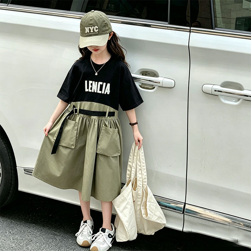 儿童连衣裙2026夏新款韩版女童洋气休闲拼接裙子中大童百搭中长裙
