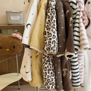 儿童家居服25秋冬女童韩版加厚保暖半边绒睡衣宝宝小童亲子装睡袍