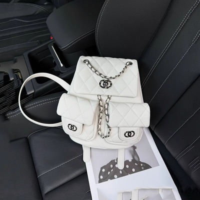 小香风鱼子酱菱格链条双肩背包女