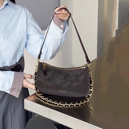 真皮饺子包女链条腋下斜挎月牙包