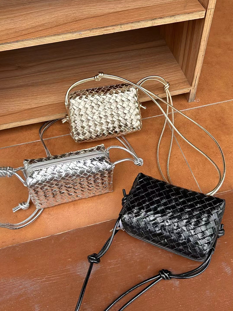 头层牛皮编织包银色包包女高级感小众盒子包迷你斜挎包小包手机包