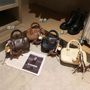 复古真皮保龄球包包女高级感小众中古手提包百搭精致斜挎包枕头包