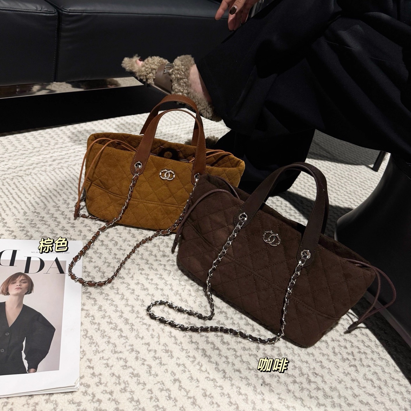 小香风菱格链条包大容量托特包女